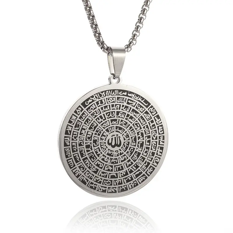 Stainless Steel Round Board Vintage Shurangama Mantra Coin Necklace