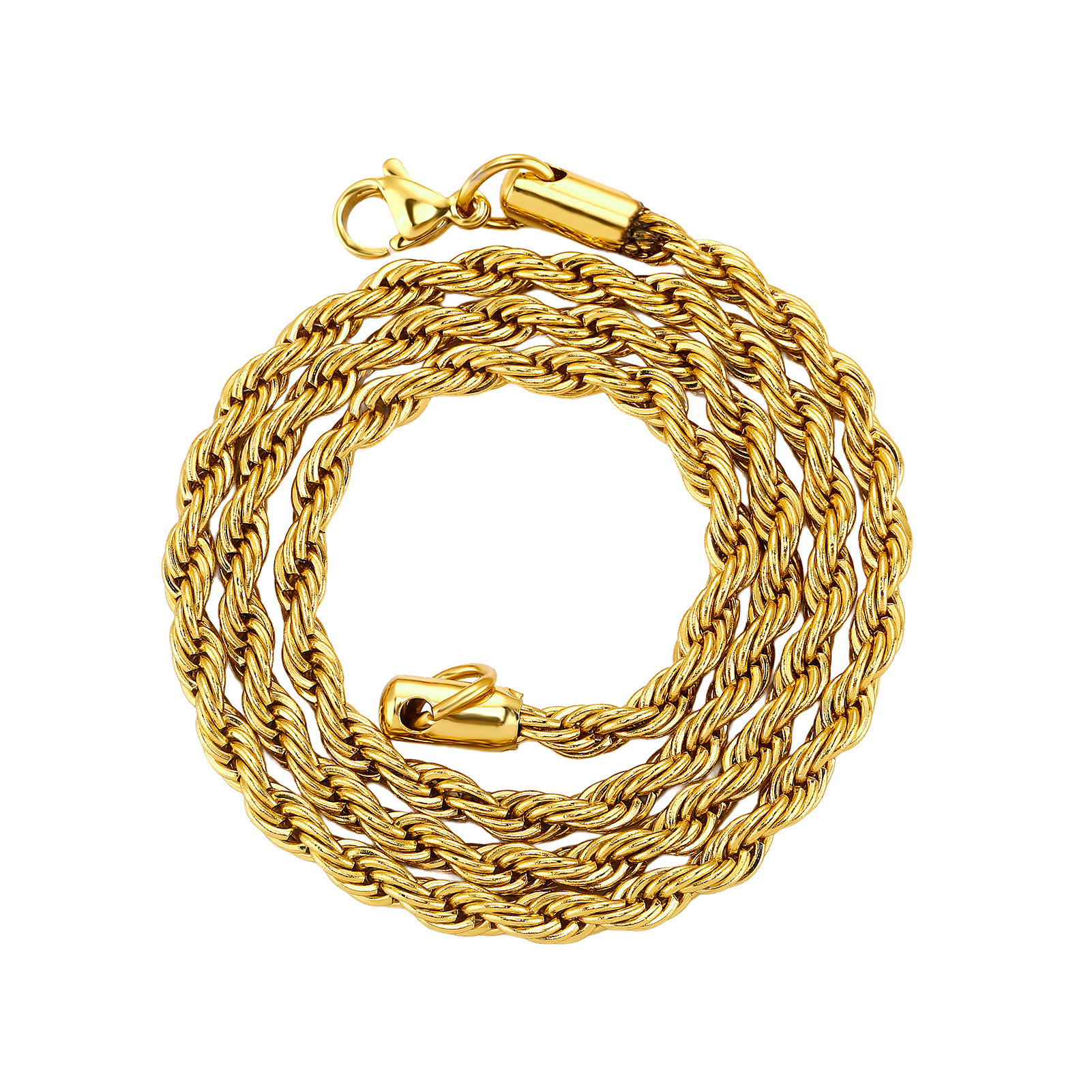 24k Color-retention Electroplated Twisted Rope Necklace And Bracelet