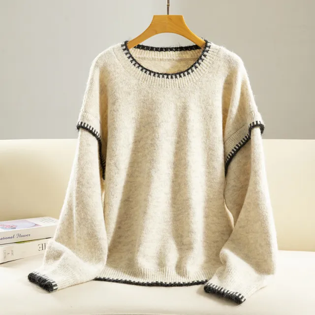 Base Layer Color block Stylish Youthful Versatile Sweater Apricot - Shop at LoveMi