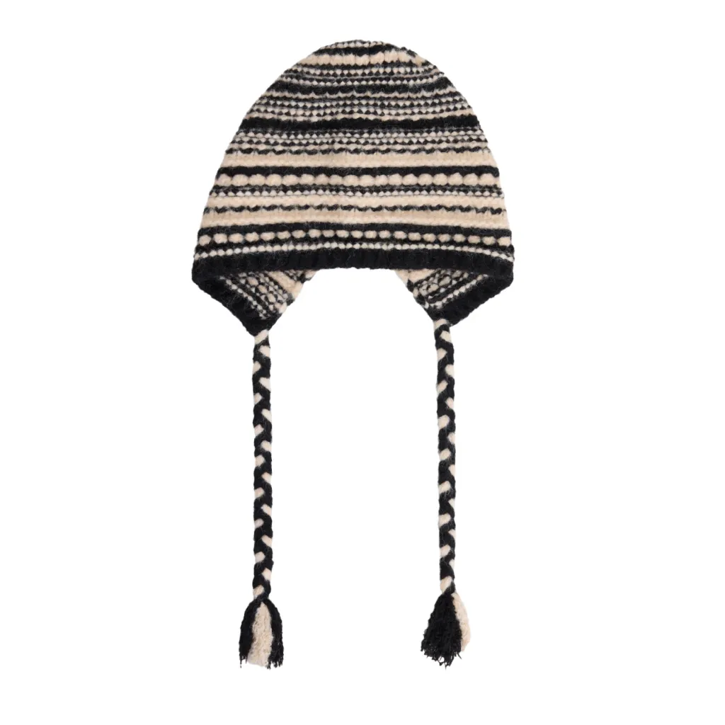 Retro Knit Beanie Women's Warm Wool Hat - Black