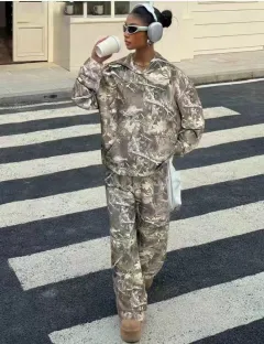Street Fashion Camouflage Loose Casual Top With Straight-leg Pants - Light Camouflage - View 1