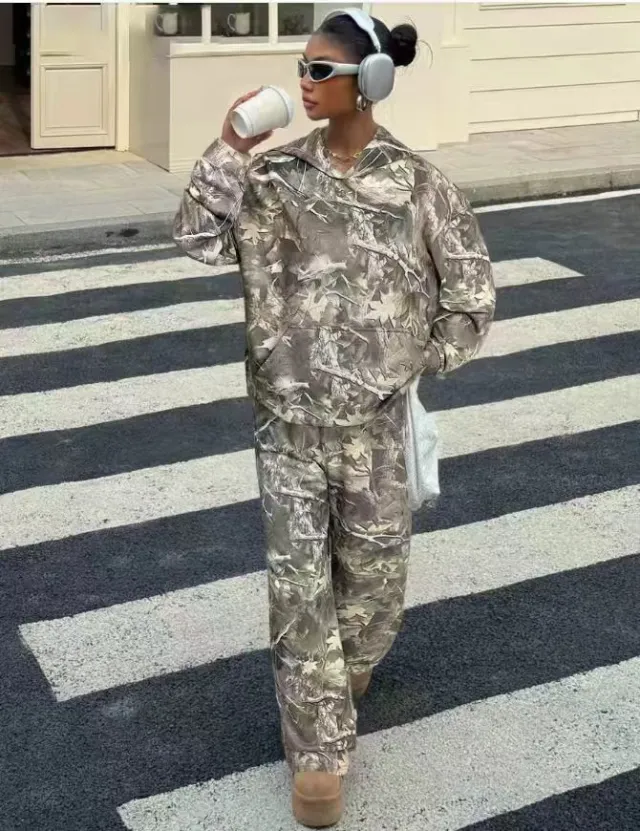 Street Fashion Camouflage Loose Casual Top With Straight leg Pants Light Camouflage 3Xl - Shop at LoveMi