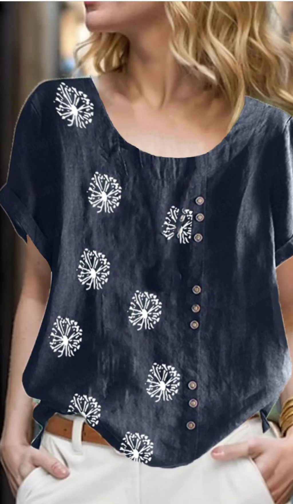 Women's Top Clinch Vintage Cotton And Linen Printing - Blue