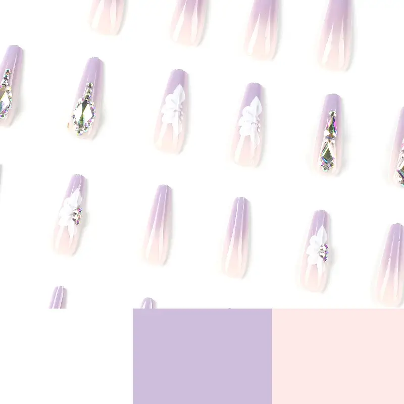 Nail Stickers Gradient White Petals Rhinestone Purple