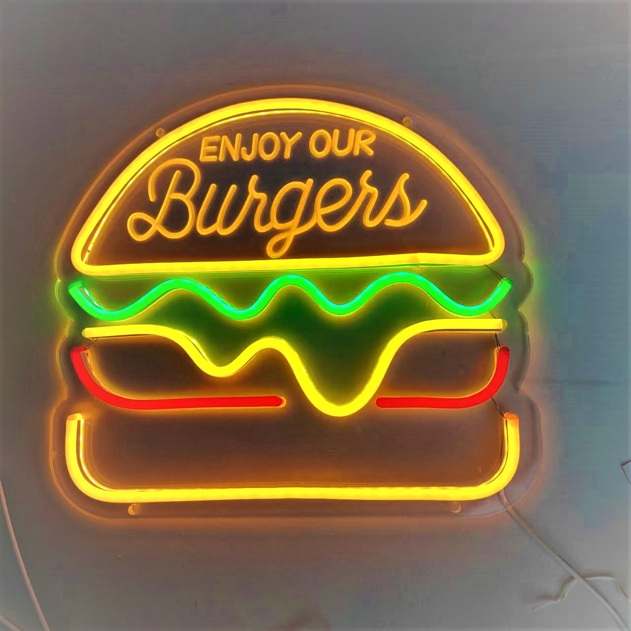 Title 5, LED Neon znak Hamburger Pizza Svetlo Ukrasite p...