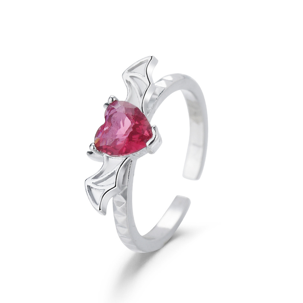 Love Heart-shaped Ring Female Inlaid Ruby Retro Temperament Hip Hop Jewelry