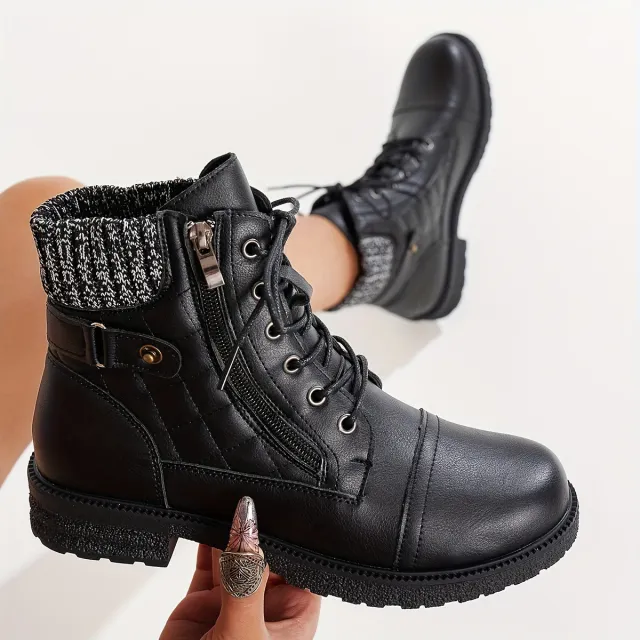 Women's Fashion Side Zipper Low Heel Ankle Boots Black - Shop at LoveMi
