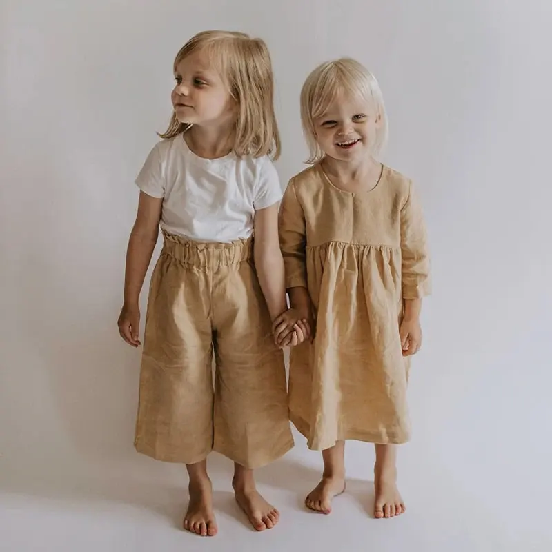 Linen Cotton Wide-leg Elastic Waist Casual Pants