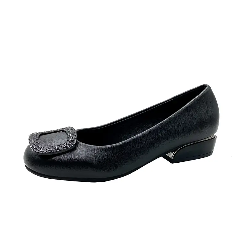 New Casual Simple Mid And Low Heel Square Buckle Slip-on Shoes