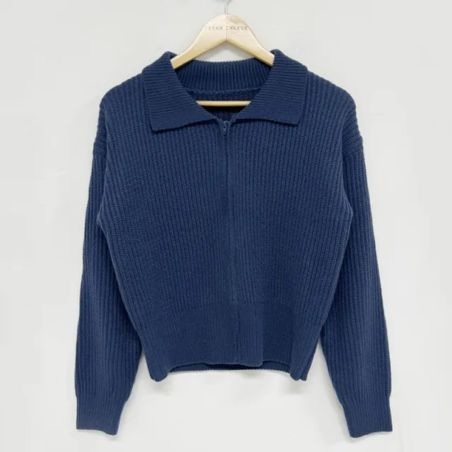 Lapel Zipper Casual Versatile Sweater Coat Navy Blue - Shop at LoveMi