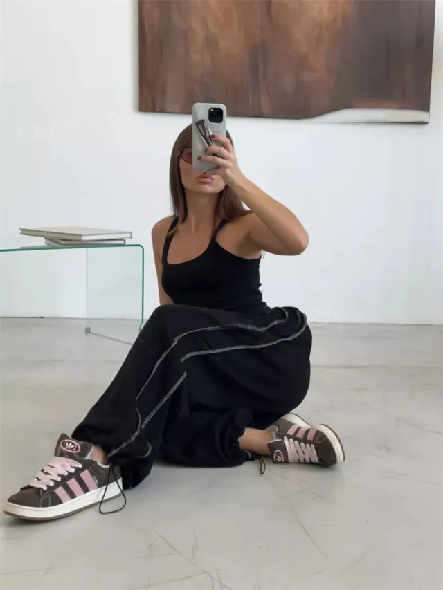Street Style Loose Casual Fashion All matching Elastic Waist Sweatpants Black - Shop at LoveMi