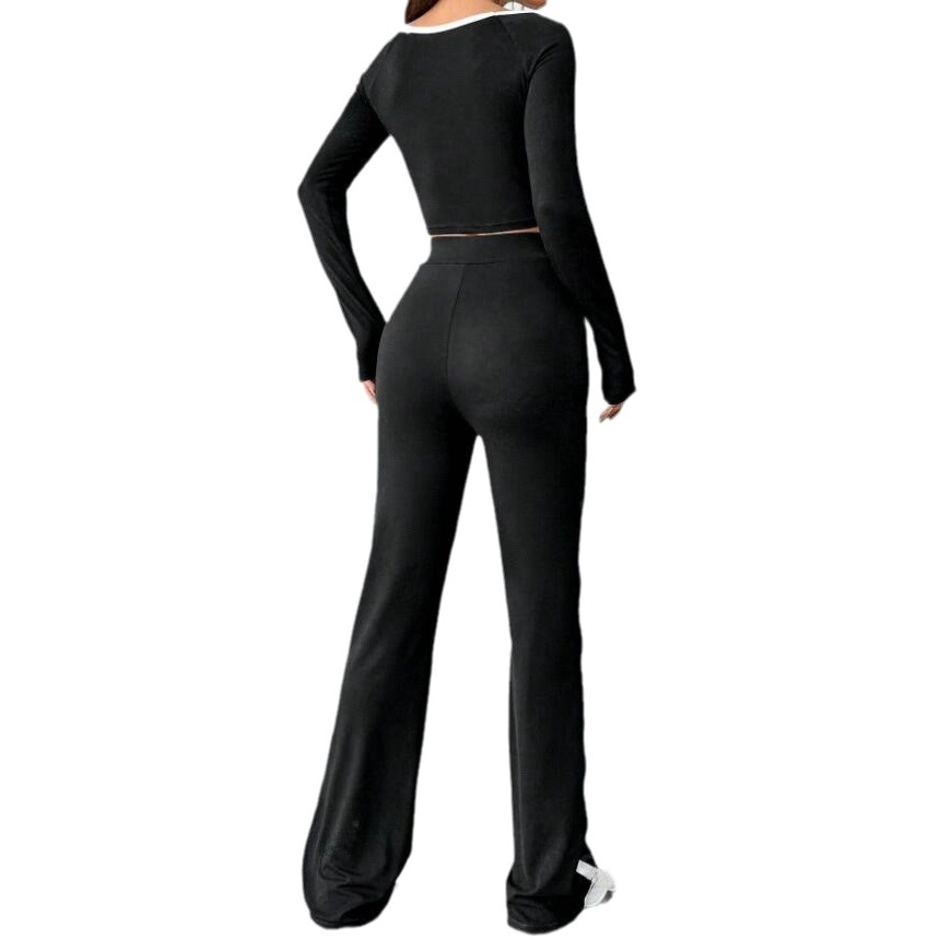Casual Slim-fitting Patchwork Black And White Long Sleeve Trousers Suit - Image 3