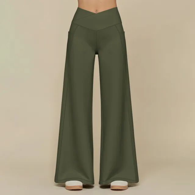 Loose Drooping Flattering Straight leg Pants Women E25K1736076 Army Green - Shop at LoveMi