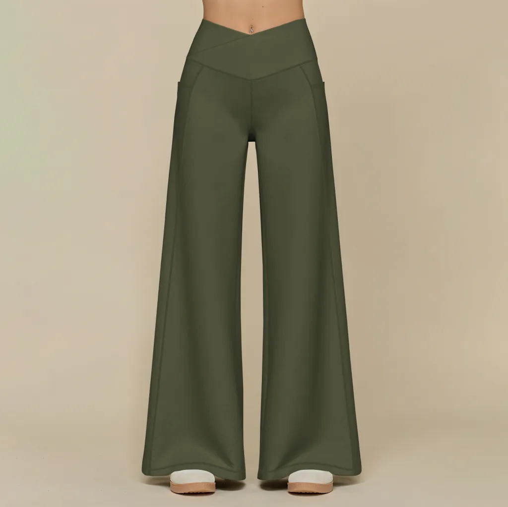Loose Drooping Flattering Straight-leg Pants Women - E25K1736076 Army Green
