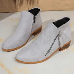 Suede European And American Style Women's Ankle Boots - Grey - View 1