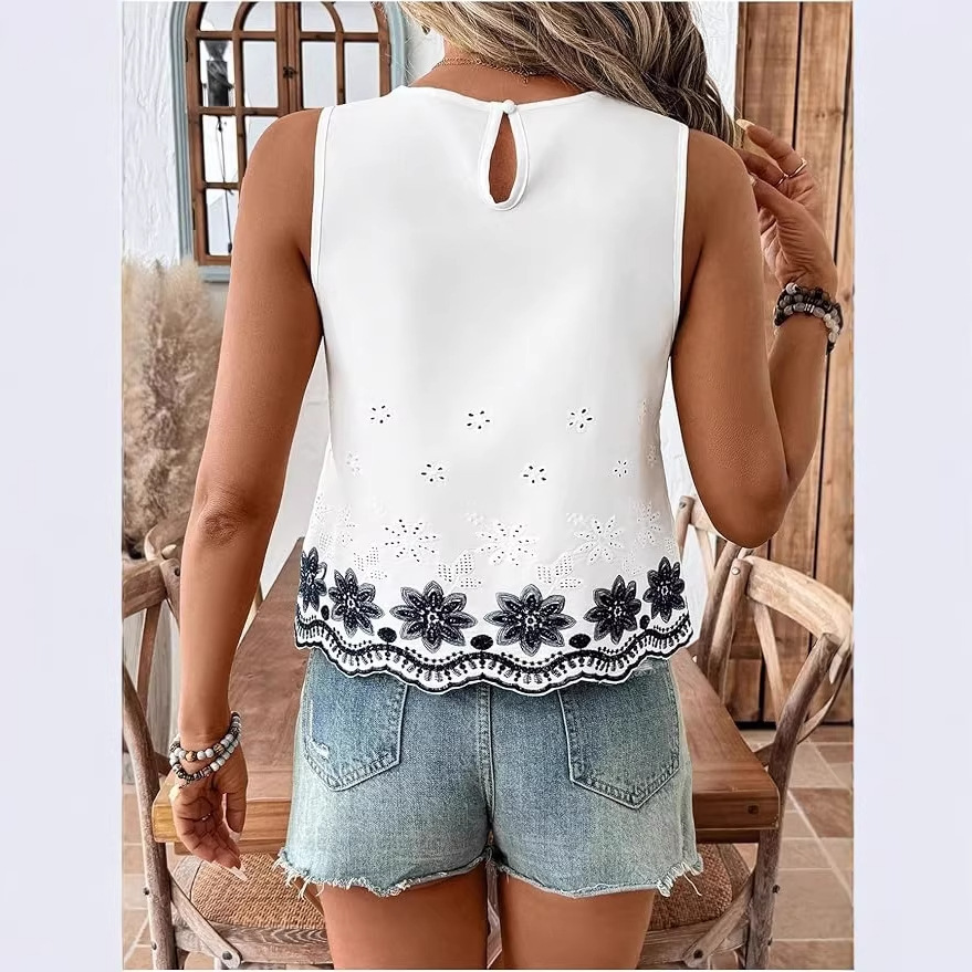 Elegant Embroidered Sleeveless Top With Fan-Shaped Lace thumbnail 4