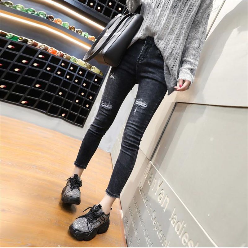 High Waist Retro Light Blue Bell bottom Pants Elastic White Hip Raise Slim Fit Slimming Black - Shop at LoveMi