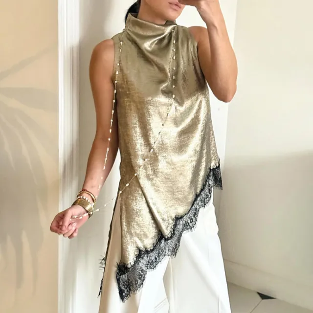 Stylish And Minimalist Sleeveless Womens Top Gold - Shop at LoveMi