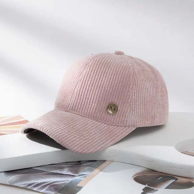 Warm Sunshade Blype Corduroy Metal Letter M Standard Baseball Cap Pink - Shop at LoveMi