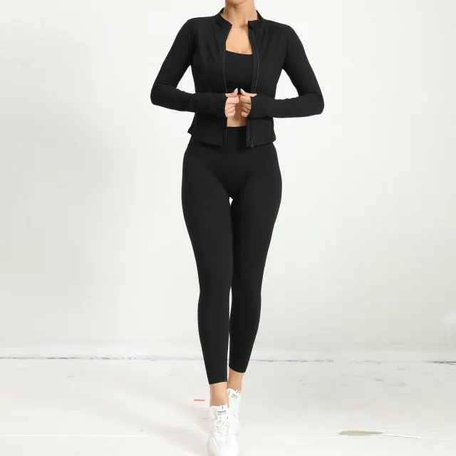 Winter Outdoors Sports Skinny Yoga Clothes Suit Black - Shop at LoveMi