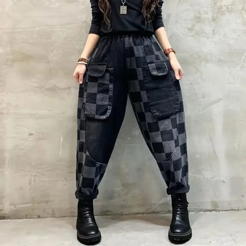 Spring Fashionable Printed Jeans - Plaid-Xl
