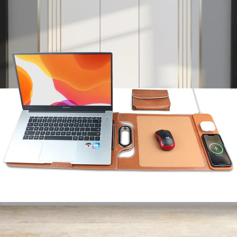 Mobile Phone Earphone Magnetic Wireless Charger Leather