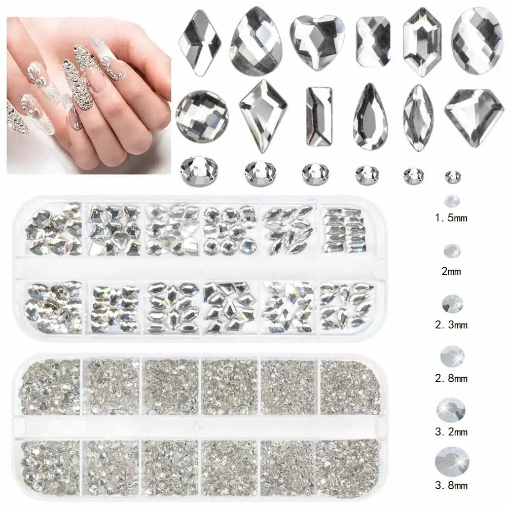 12-grid Water Drop Heart AB Crystal Nail Art Decorations