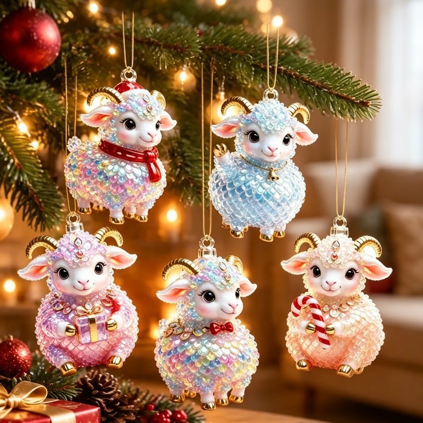 Breloc de oaie acrilic 2D - Decorațiune pom Crăciun Cadou cu pandantiv