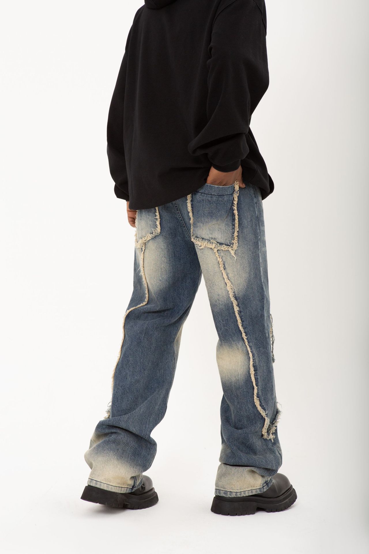 New Real Shot American Street Fashion Washed Denim Trousers