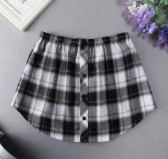 All-matching Shirt Fake Hem Sweater Fake Skirt Bandage Dress Inner Wear - Black And White Plaid - View 1