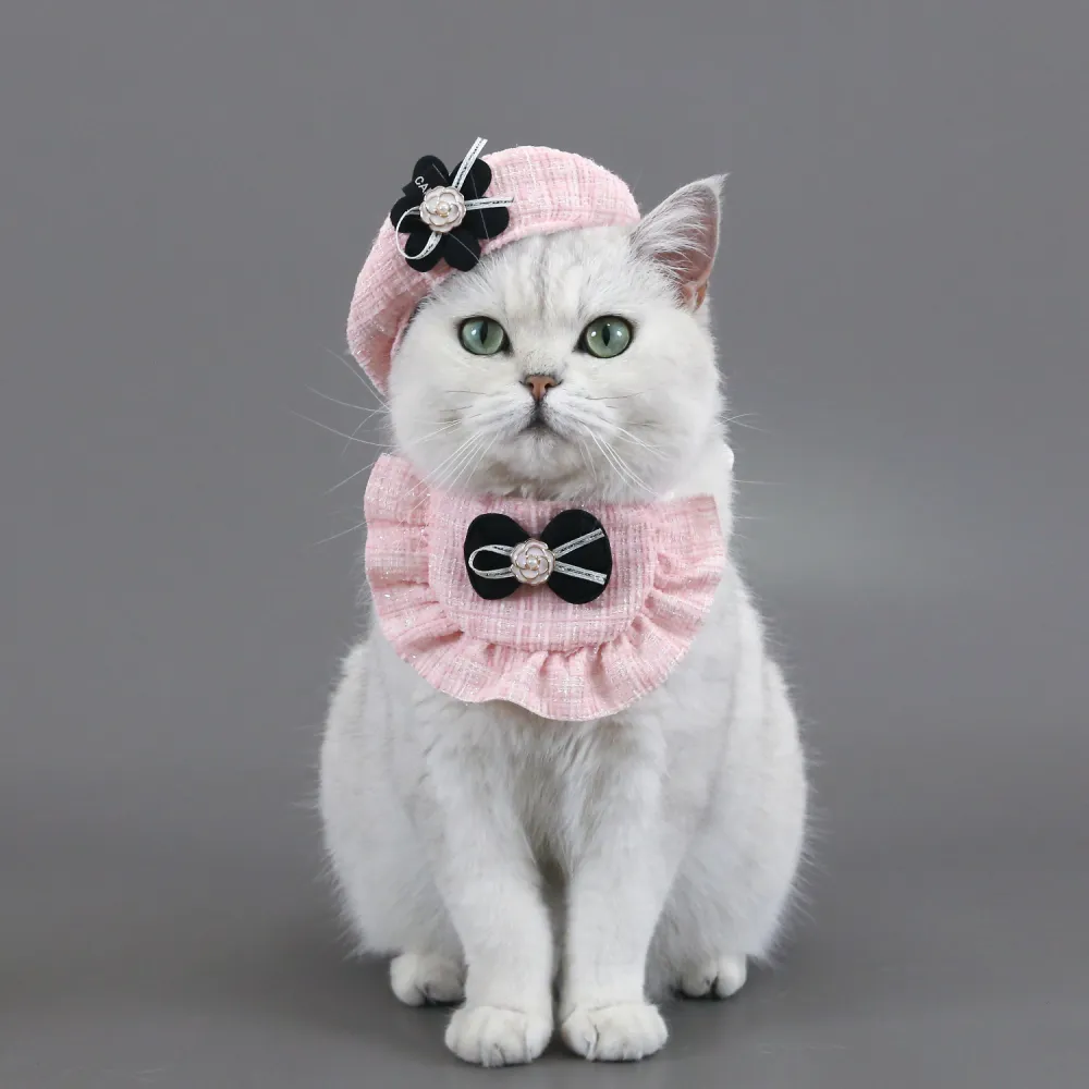 Flower Beret Hat Bow Lace Bib