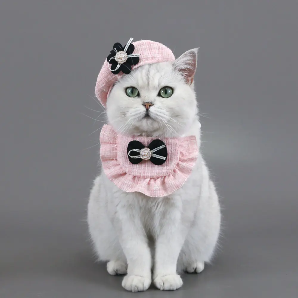 Flower Beret Hat Bow Lace Bib