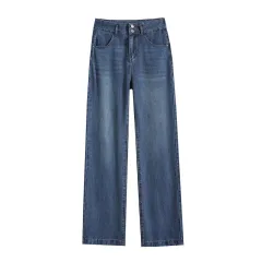 Fashion Tencel Wide-leg Jeans For Women - Retro Blue Cropped Pants - View 1