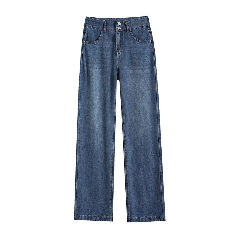 Fashion Tencel Wide-leg Jeans For Women - Retro Blue Cropped Pants