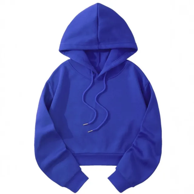 Autumn And Winter Fleece lined Casual Short Cropped Hooded Sweatshirt Blue - Shop at LoveMi