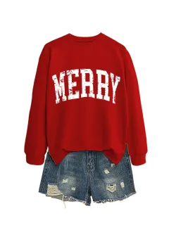 Casual Women's MERRY Letter Print Sweatshirt - Red - View 1