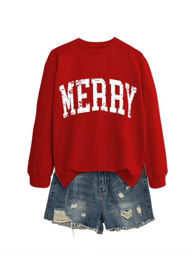 Casual Women's MERRY Letter Print Sweatshirt Red - Shop at LoveMi
