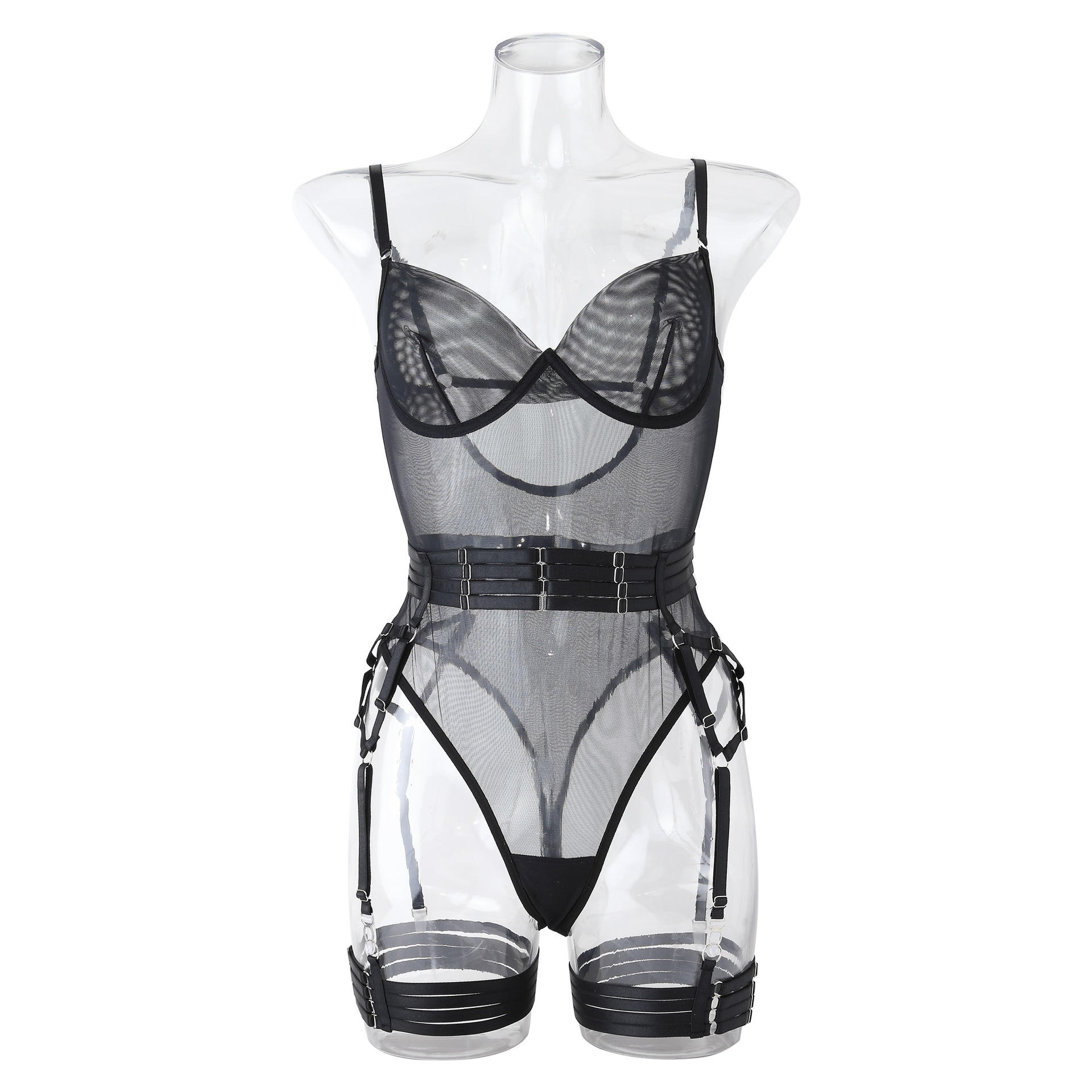 Title 18, Luvas de malha sexy Cinto liga Fivela Corsets m...