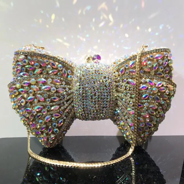 Bow Diamond Evening Bag Rhinestone Clutch Gold - Shop at LoveMi
