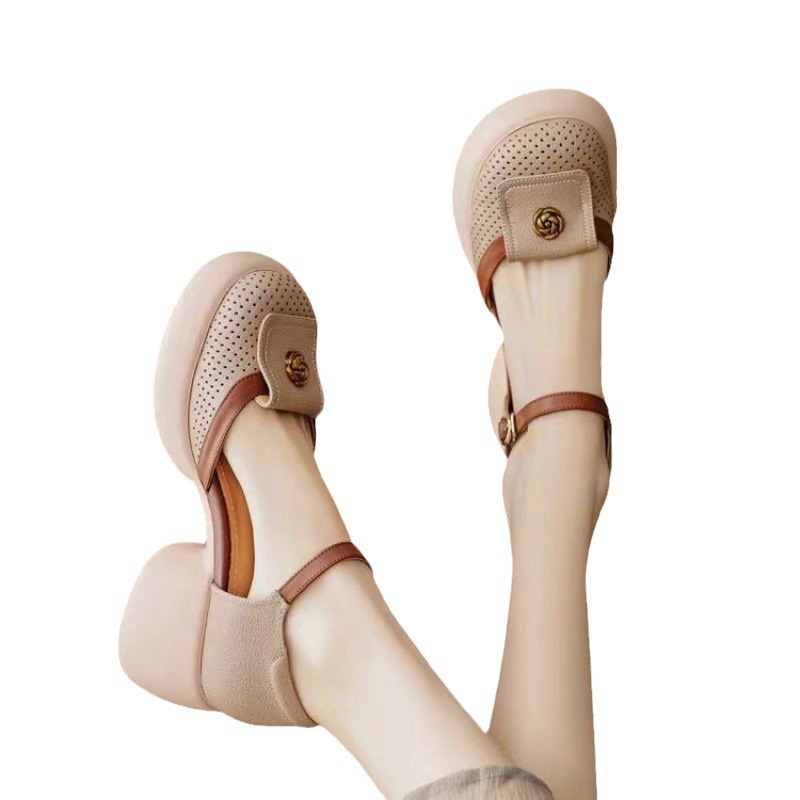 Women's Fashionable Waterproof Closed-Toe High-Heel Sandals