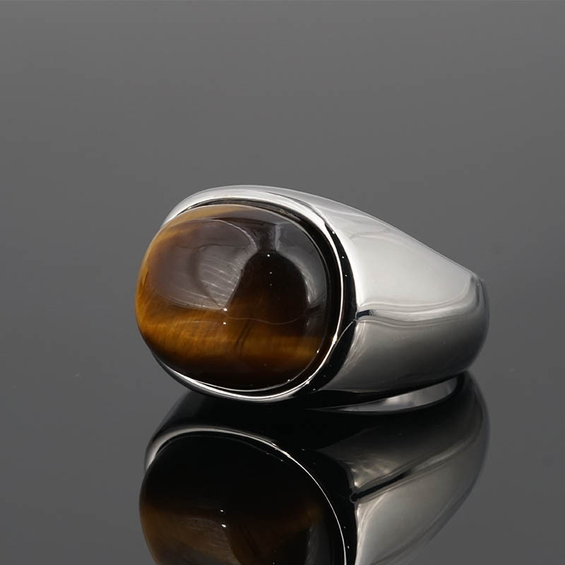 Fashion Retro Tigereye Electroplated Stainless Steel Ring
