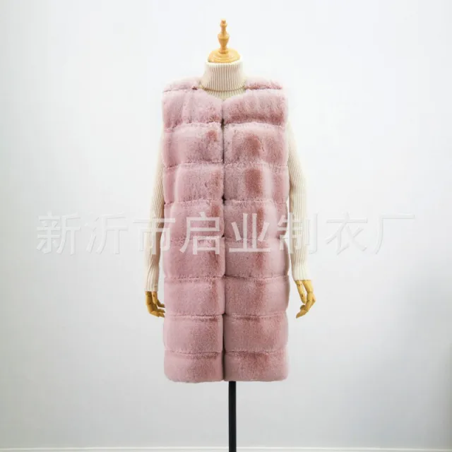 Fur Long Vest Cotton padded Coat Leather Pink - Shop at LoveMi