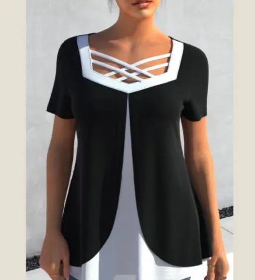 Women's Casual Print And Color shifting Plus Size Short Sleeve Black - Shop at LoveMi
