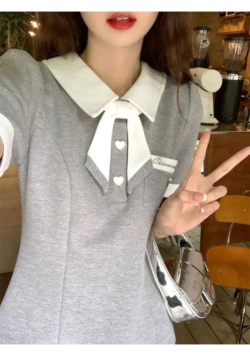 New Preppy Style High Waist Sweet Short Sleeve