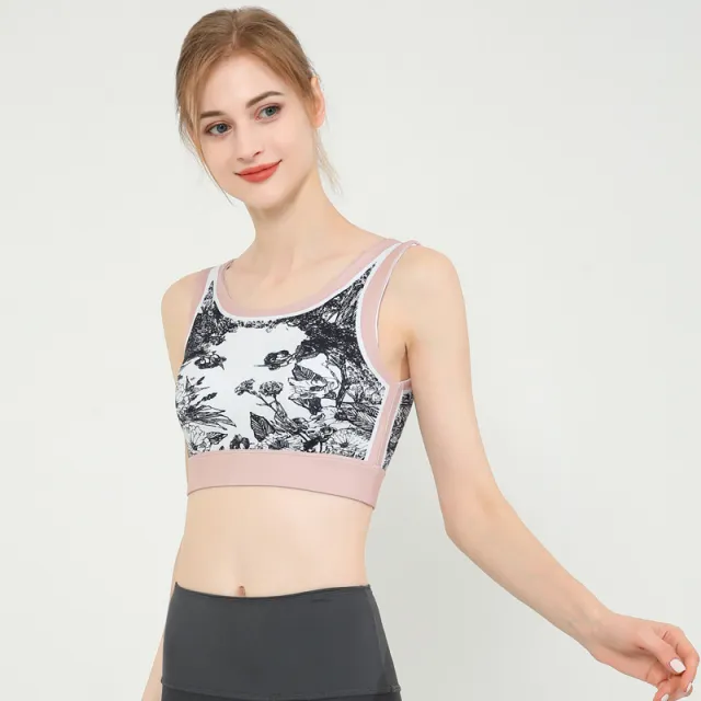 Women's Printed Vest Beautiful Back Wrapped Chest Shockproof Yoga Jacket Pink Printing - Shop at LoveMi