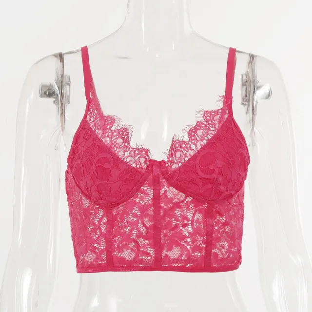 Women's Deep V Lace Vest Rose Pink - Shop at LoveMi