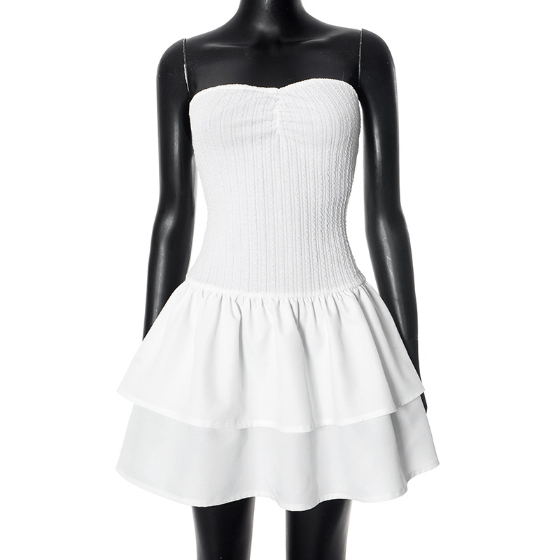Women's Spring And Summer Texture Tube Top Dress White - Shop at LoveMi