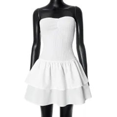 Women's Spring And Summer Texture Tube Top Dress - White - View 1