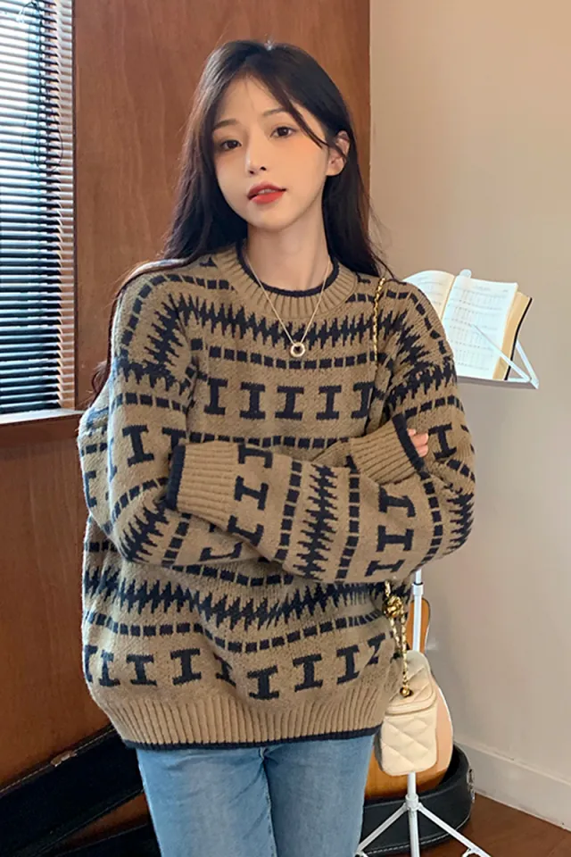 Women's Sweater Retro Lazy Style Trendy Anti aging Slimming Temperament Brown - Shop at LoveMi