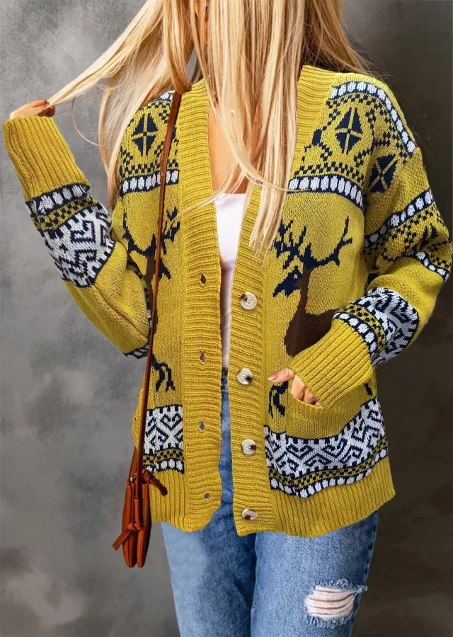 Christmas Sweaters Cardigan Coat Yellow - Shop at LoveMi